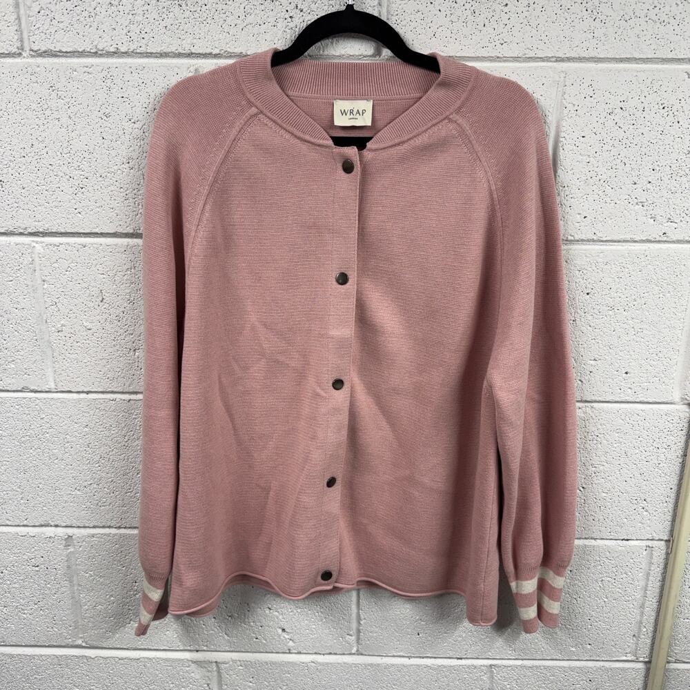 Wrap London Women US 14 UK 18 100% Organic Cotton Knitted Jacket Snap Front Boxy